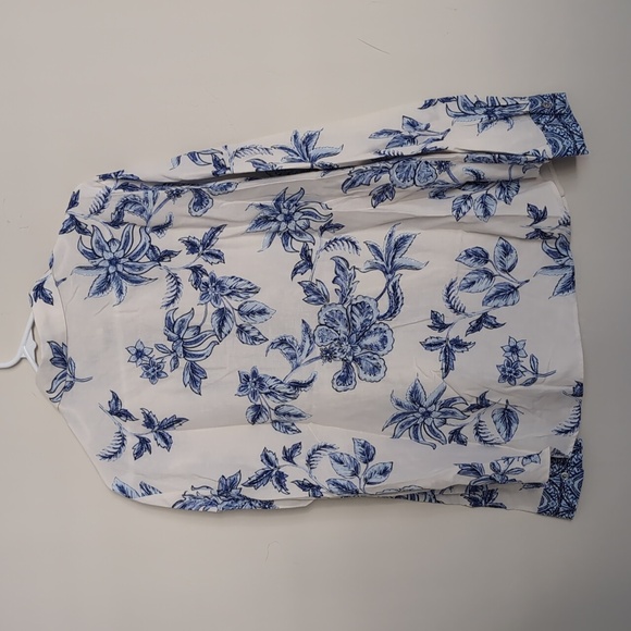 Zara woman floral linen viscose long sleeve shirt L white blue NWT 9878/097 - Picture 11 of 12